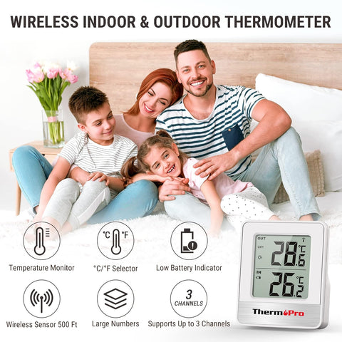 TP200C Wireless Indoor Outdoor Thermometer with Rainproof Sensor, 150m Range, Greenhouse & Garden Temperature Monitor