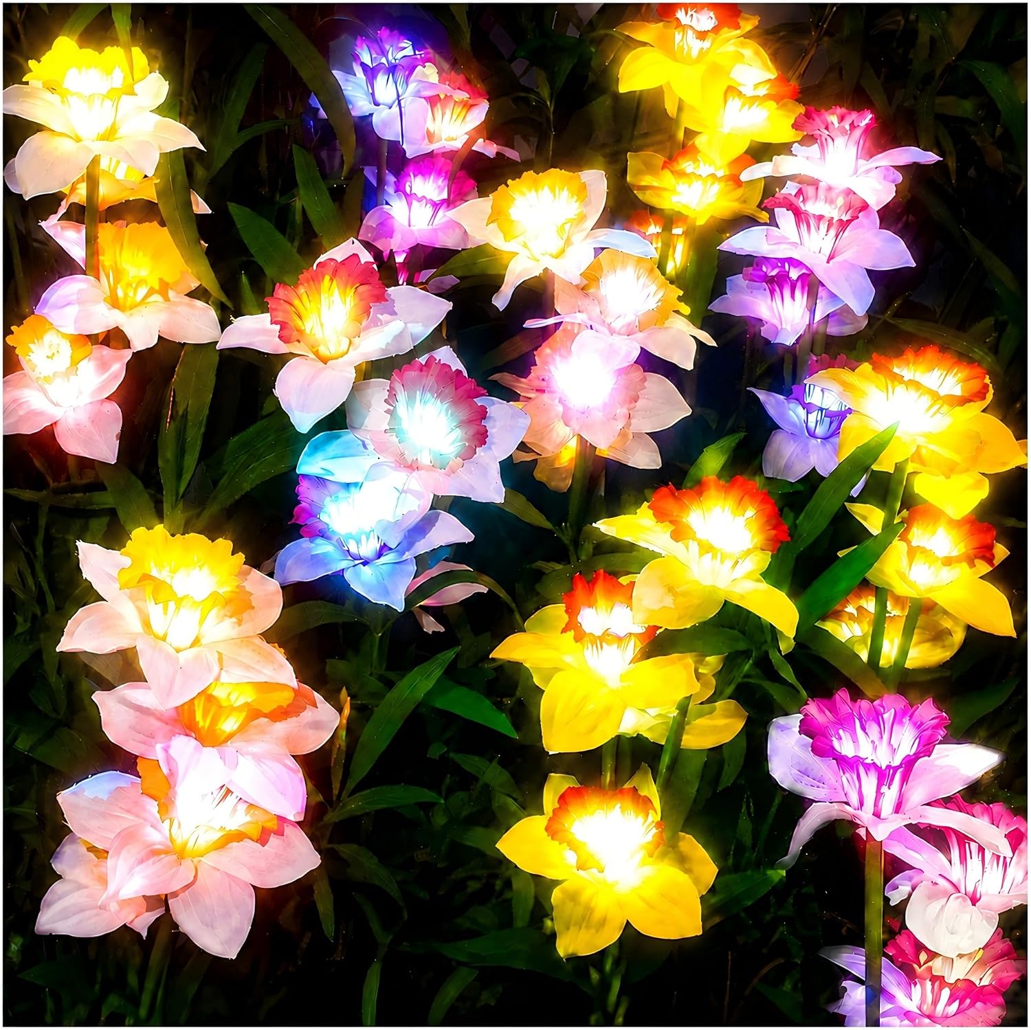 Solar Daffodil Flower Lights, Color Changing Garden Decor (4 Pack)