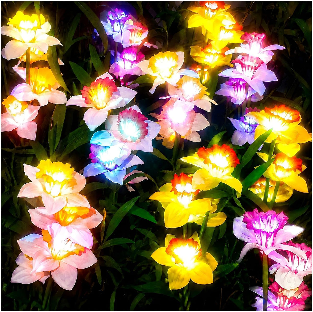 Solar Daffodil Flower Lights, Color Changing Garden Decor (4 Pack)