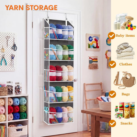 Ofiray-Home Over The Door Storage Organiser – 5-Tier, 10 Compartments, Pink Hanging Storage with 10 Side Pockets