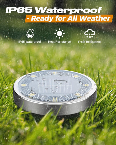 btfarm Solar Lights Outdoor Garden, 10 Pack Solar Ground Lights, 8 LED Solar Disk Lights Outdoor IP65 Waterproof for Garden Pathway Lawn Patio Yard Landscape (Cool White)