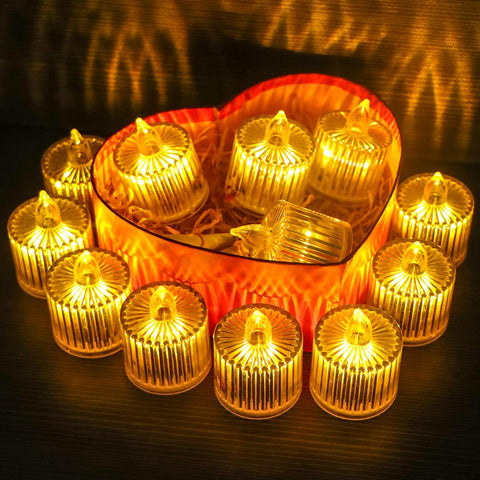 12PCS LED Tea Light Candles, Flameless Roman Column Crystal Tealights, Battery Included, Warm White Flickering Light for Wedding & Party Decoration
