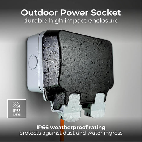 Electrical Outdoor Double Switched Power Wall Plug Socket, Weatherproof, Nexus Storm, Grey, 13A, IP66 Rated, WP22