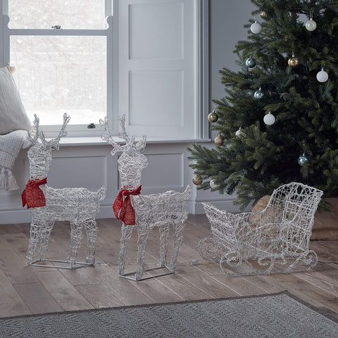 Christmas Reindeer & Sleigh Light Decoration with 240 White LEDs – Battery Operated