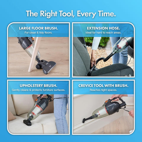 VonHaus 2-in-1 Stick Vacuum Cleaner 800W | 17000Pa Powerful Suction | Lightweight Upright & Handheld Vacuum with HEPA Filter, 1.3L Dust Tank & Accessories – Grey