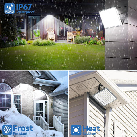 2 Pack 200W LED Floodlights Outdoor 20000LM IP67 Security Lights 7000K