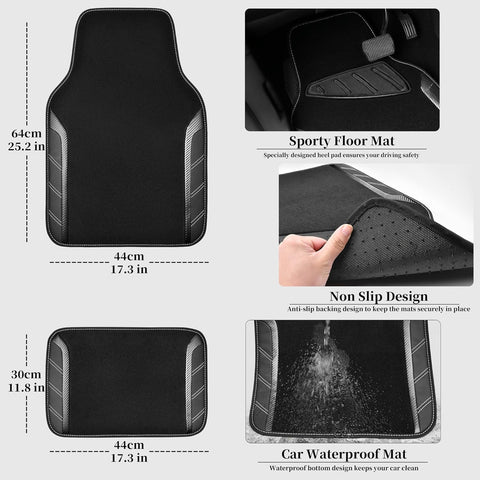 CAR PASS Leather Steering Wheel Cover and Car Floor Mats Set