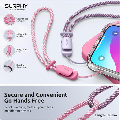 SURPHY Wrist Strap Lanyard for Phone 2 Pack Adjustable Combo Rose Pink & Lilac