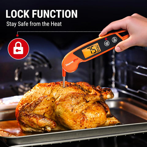 TP603 Orange Digital Meat Thermometer IPX6 Waterproof Instant Read