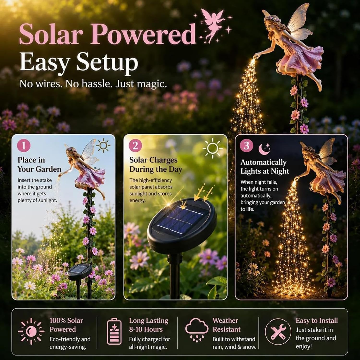 Solar Outdoor Lights Decorative LED Waterproof Fairy Sprinkling Statue