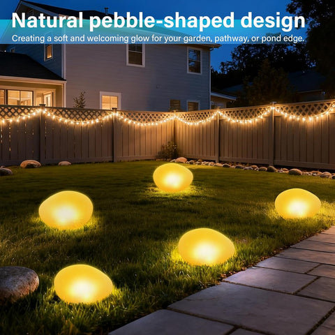 1PCS WarmWhite Light Solar Glass Stone Light, Solar Pathway Pond Light with 4 LEDs, IP44 Waterproof Auto On/Off Garden Ornaments for Lawn Ground Outdoor Decor