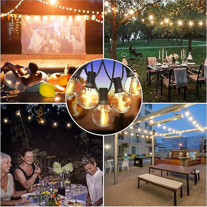 LED Outdoor String Lights Mains Powered, 9.5m/31ft 25+3 LED G40 Bulbs Festoon Lights Outdoor, Waterproof Warm White Garden Lights, Indoor/Outdoor Lights for Garden Patio Bar Yard Wedding Party
