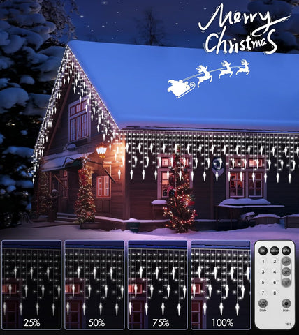 10M/33FT LED Icicle Christmas Lights – 270 Cool White LEDs, 45 Drops, 8 Modes, Remote & Timer for Outdoor Eaves & Roof Decorations - Turn Your Home Into a Winter Glow