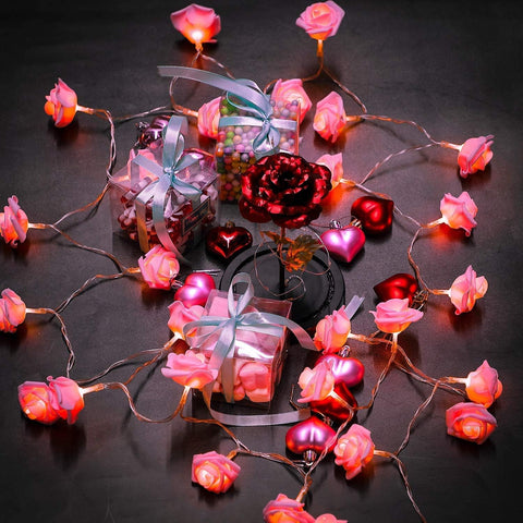 Pink Rose Fairy String Lights, 20 LED Battery Powered Flower Lights for Indoor & Outdoor Romantic Decor