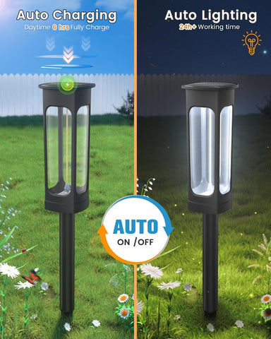 VOLISUN Solar Lights Outdoor Garden,4 Pack LED Garden Lights Solar Powered Waterproof, Landscape Lighting,Cool White Auto On/Off Pathway Lighting for Patio, Lawn, Yard, Landscape, Walkway, Path