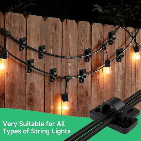 120 Pack String Light Clips with Screws – Dewbeat Outdoor Garden Light Hooks with Adhesive Mounting for Fences, Patios & Balconies – Keep Your Favourite Spaces Beautifully Lit