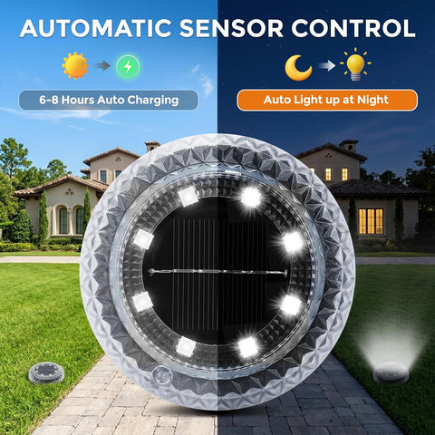Solar Lights Outdoor Garden - 10 Pack Solar Ground Lights, 8 LED White Solar-Powered Disk Light Outdoor, IP65 Waterproof Landscape Lighting for Garden Pathway Lawn Patio Yard