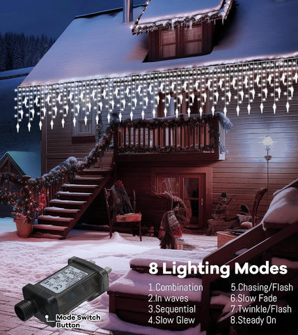 10M/33FT LED Icicle Christmas Lights – 270 Cool White LEDs, 45 Drops, 8 Modes, Remote & Timer for Outdoor Eaves & Roof Decorations - Turn Your Home Into a Winter Glow