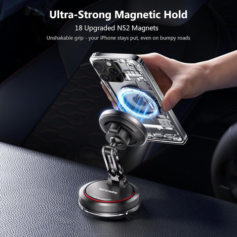 SYNCWIRE MagSafe Car Mount – 2-Axis Suction Magnetic Holder, Gloss Black