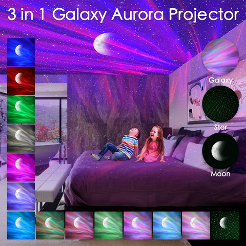 iBELL Galaxy Projector creating a starry night ambiance in a living room.

