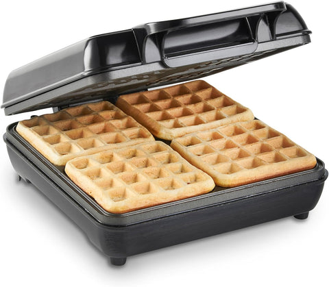 Large 4-Slice Waffle Maker – 1100W Belgian & American Waffles, Non-Stick Plates, Cool Touch Handle, Silver, Easy Clean