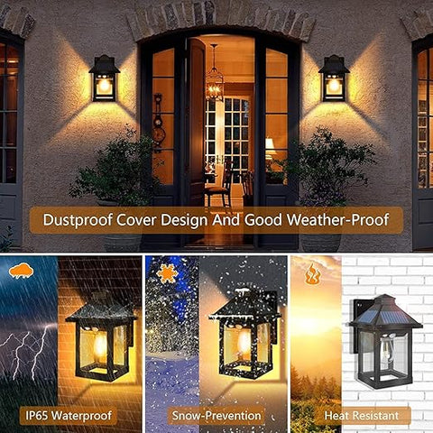 Solar Outdoor Motion Sensor Wall Lantern Lights, Vintage Light with 3 Smart Lighting Modes