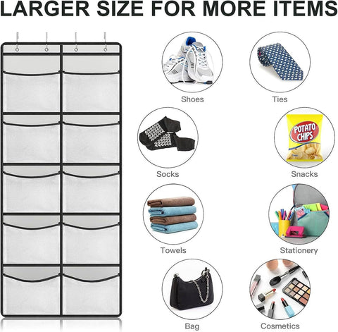 Hanging Storage Organiser, Over the Door, 10 Extra Large Mesh Pockets