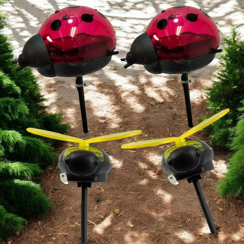 Solar Garden Stake Lights Decorative Ladybird and Bee Designs Outdoor Solar-Powered LED Lighting for Garden, Pathway (Pack of 4: 2 Ladybug + 2 bee)