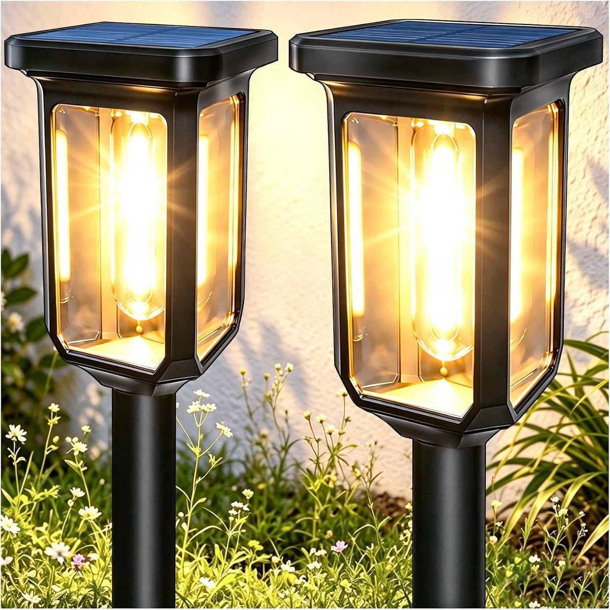 Solar Pathway Lights Outdoor, Extra-Large Solar Panel (2 Pack)