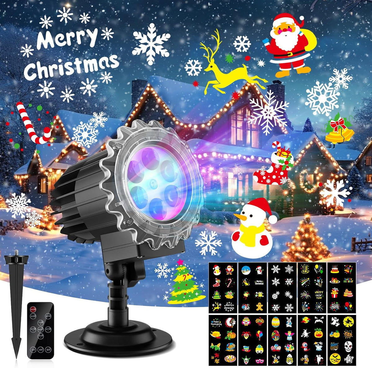 MATEPROX Snowflake Projector Lights – IP65 Waterproof LED Christmas Snowflake Projector with 5M UK Plug for Indoor & Outdoor Garden, Lawn, House & Party Decorations