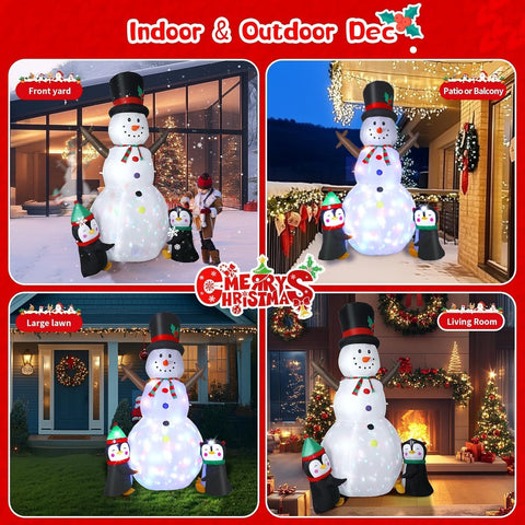 8FT Inflatable Snowman Christmas Decoration with Rotating LED Lights