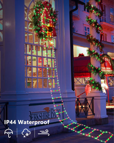 Christmas Ladder Lights 9.9Ft Santa Climbing 338 LED Red & Green Outdoor Decor