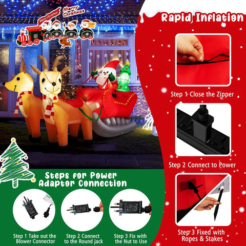 COSTWAY Inflatable Christmas Santa Claus with Truck & LED Lights – Self-Inflating Xmas Decoration for Indoor Outdoor Garden