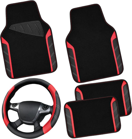 Leather Steering Wheel Cover and Car Floor Mats Set