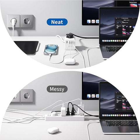 UK to European Plug Adapter with 1.5M Extension Lead – 4 Way Travel Extension with 4 USB Ports Type E/F Adaptor