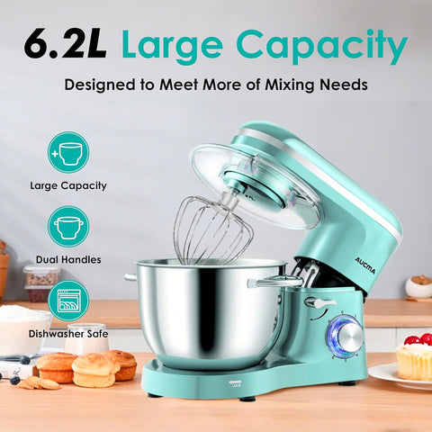 Stand Mixer 6.2L – Powerful Electric Food Mixer with Bowl, Dough Hook, Wire Whip & Beater – Adjustable Speeds – Blue