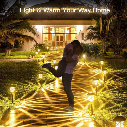 Quntis 8 Pack Solar Lights Outdoor Garden Ultra-Bright Warm White - Waterproof LED Garden Solar Lights with Auto On/Off, Solar Powered Pathway Lights for Holiday Decor, Yard Walkway & Lawn Landscape