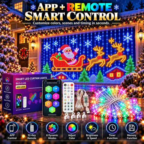 Christmas LED House Net & Smart Outdoor Wall Curtain Light – RGB Outdoor Christmas Lights with App & Remote Control, IP65 Waterproof Net Lighting for Windows, Walls, Balconies & Gardens - Turn Your Home Into a Christmas Scene Worth Coming Home To