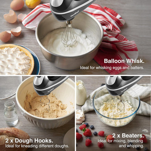 VonShef Hand Mixer Electric Whisk 300W – 5 Speed Food Mixer with Turbo Boost – Black