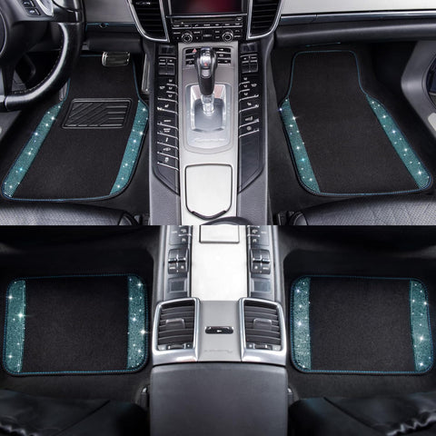 Bling Diamond Car Floor Mats 4pcs Set – Mint Sparkly Rhinestone