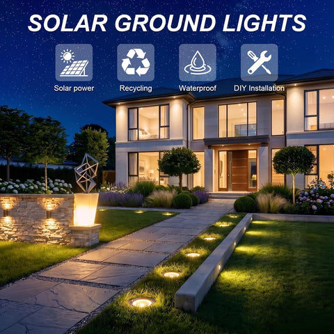 OULONGER 4.6inch Solar Ground Lights, Garden Solar Outdoor Waterproof Pathway Bright In-Ground Landscape Lights for Patio, Lawn, Yard, Driveway, Step and Walkway(Warm Light 12Packs)