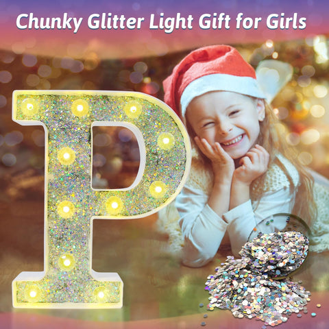P Style Color Changing LED Letter Light, Glitter Marquee Lamp with 18 Colors, Remote Controlled, Battery Powered Decorative Letter Light for Party, Wedding, Birthday and Home Decor