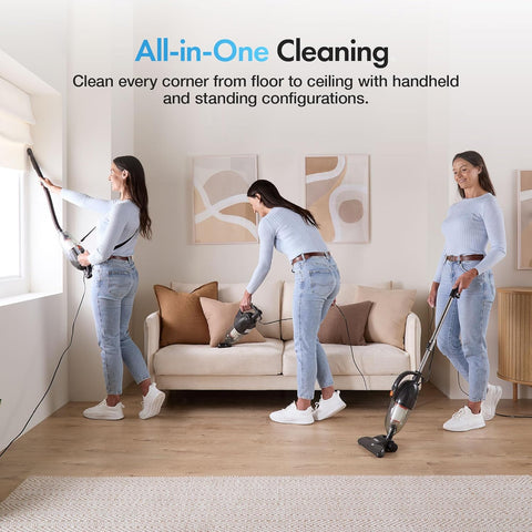 VonHaus 2-in-1 Stick Vacuum Cleaner 800W | 17000Pa Powerful Suction | Lightweight Upright & Handheld Vacuum with HEPA Filter, 1.3L Dust Tank & Accessories – Grey