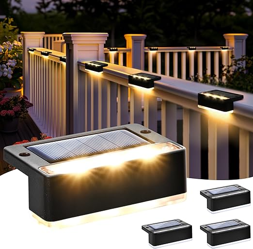 Pack of 4 LED Solar Powered Fence Light Fixture In UK -  IP65 Waterproof, Energy Efficient, Colour Temperature 6000K - 6500K, Outdoor Solar Lights for Stairs, Steps, Fence, Garden, Yard, Patio, Gutter, Pathway, Decoration