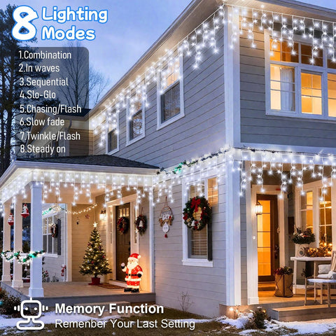 20M 480 LED Icicle Christmas Lights Outdoor – Cool White Mains Powered Fairy Lights with Timer, Memory & IP44 Waterproof Design for Gutter, Roof, Window & Wall - Turn Your Home Into a Winter Glow