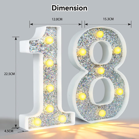 Silver Glitter LED Number Light – 8.86 Inch Marquee Number 18