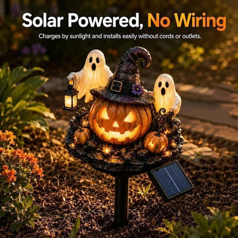 Teksome Halloween Solar Lights Outdoor Pumpkin Ghost Pathway Stake Lights