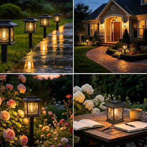 Solar Lights Outdoor Garden, 4 Pack Garden Pathway Stake Lights
