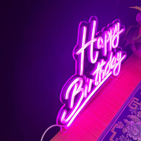 Pink Happy Birthday Neon Sign – Battery & USB Powered, Adjustable Brightness LED Neon Wall Light for Party Décor (15x9.6in)