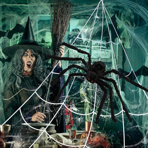 Giant Halloween Spider Web Decoration with 59-Inch Giant Spider – 200-Inch Triangular Spider Web for Indoor & Outdoor Haunted House, Garden, Party & Halloween Displays